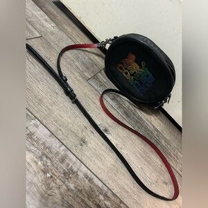 COACH Leather Crossbody Camera Bag Black & Red Rainbow Horse Carriage